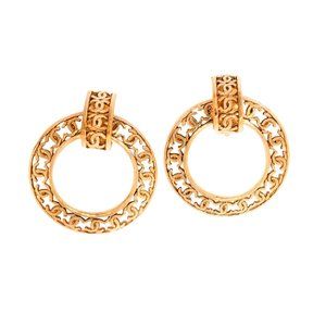 CHANEL Vintage CC Gold-Plated Cut-Out Logo Hoop Earrings